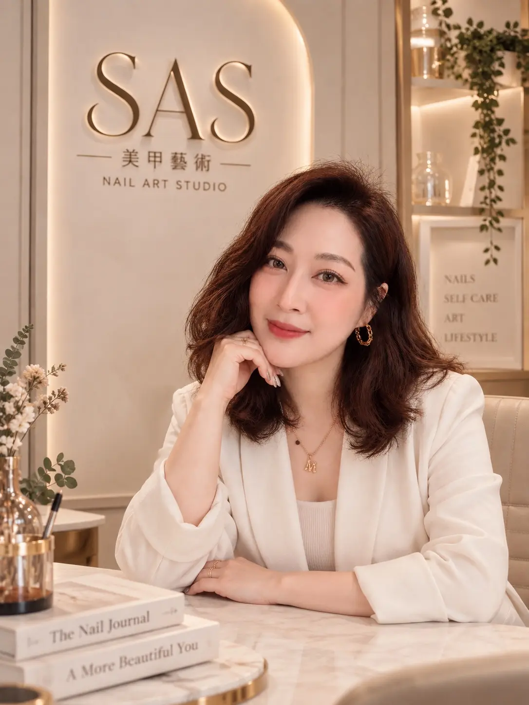 SAS 美甲藝術設計主理人小梅於品牌空間中的形象照